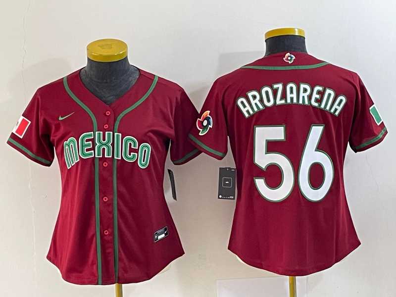 Womens Mexico Baseball #56 Randy Arozarena 2023 Red World Classic Stitched Jersey 1